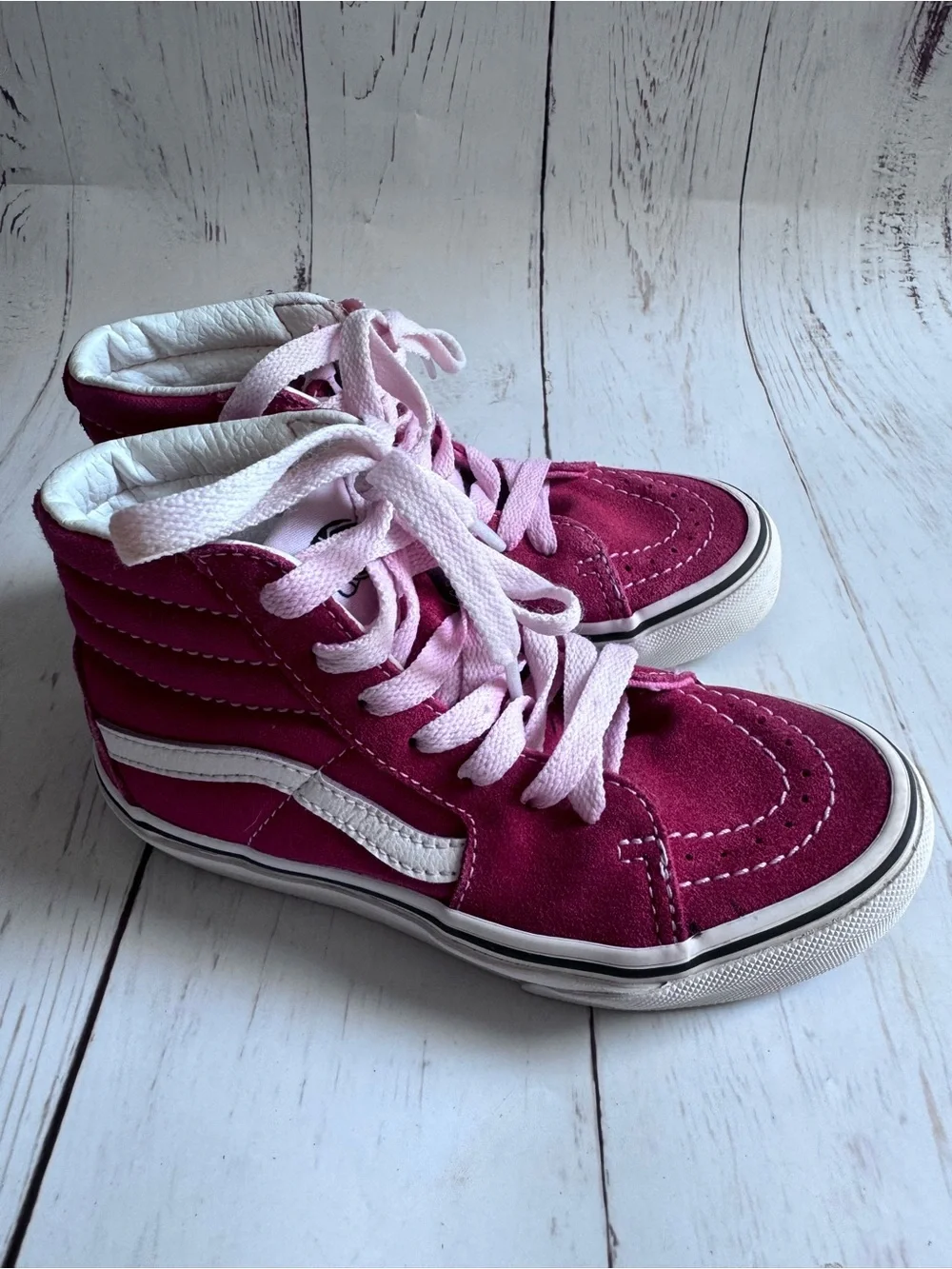 Vans Kids Sk8-Hi High Top Sneakers Red Pink White Size 12